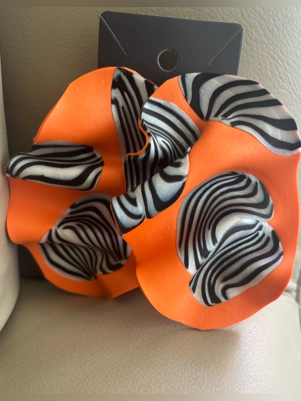 Handmade Bold Orange Zebra Statement Earrings